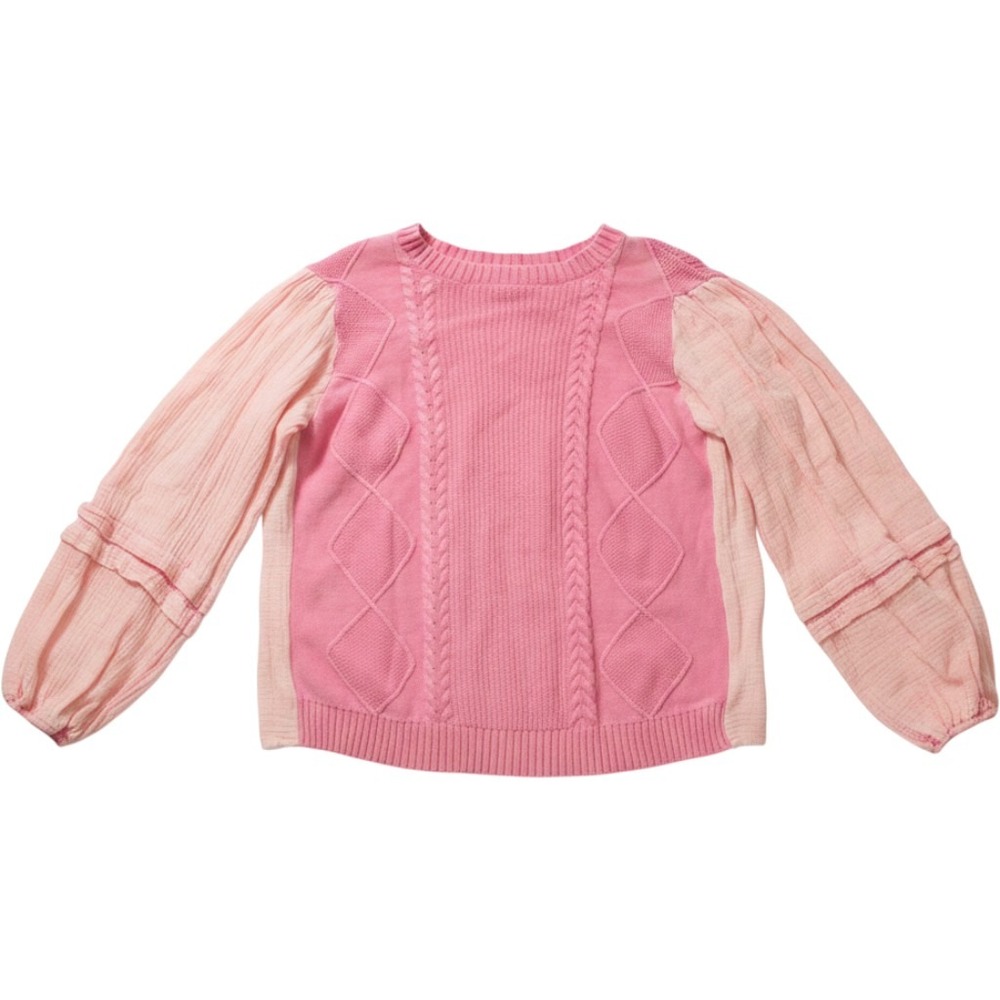 Fate Mixed Media Cable Knit‎ Gauze Sleeve Top Women Medium Pink